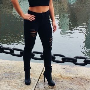Express high-waisted black jeans